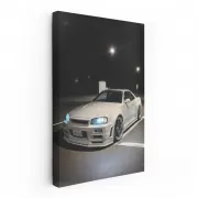 White Nissan Skyline GT-R R34 in Parking Lot - Iconic Speedster