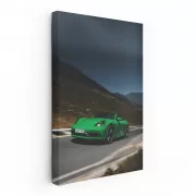 Green Porsche 718 at Dusk in Mountains - Elegance in Motion