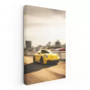 Yellow Porsche GT3 with Urban Backdrop - Speed and Elegance