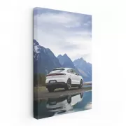 White Porsche Cayenne Coupe with Snowy Mountain Backdrop - Power & Elegance