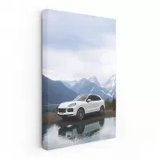 White Porsche Cayenne Coupe Amid Snowy Peaks - Power and Prestige