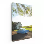 Vintage Blue Cadillac in Village - Timeless Classic