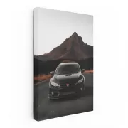 Black Honda Civic in Mountainous Terrain - Sleek and Adventurous
