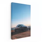 Black Honda Civic with Sunset Cityscape - Sleek and Stylish