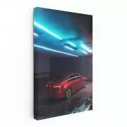 Honda Civic in Neon-Lit Parking Lot - Vibrant Red Spirit