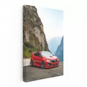 Red Honda Civic with Mountains - Adventure Awaits