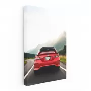 Red Honda Civic With Mountain Backdrop - Sporty Elegance