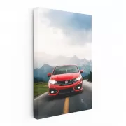 Red Honda Civic Against Mountain Backdrop - Reliable Elegance